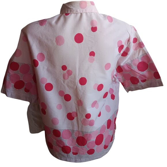 Women's Large Vintage Blouse 50's Atomic Pink Polka Dot Button Top Sanforized - Picture 3 of 9